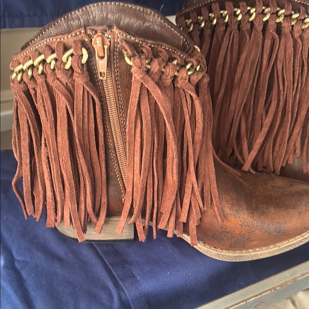 Very G Brown Fringe Ankle Boots